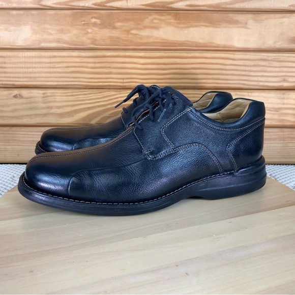 Johnston & Murphy 10.5 US Shuler Bicycle Toe Leather Dress Shoes Oxfords Black - Picture 1 of 11